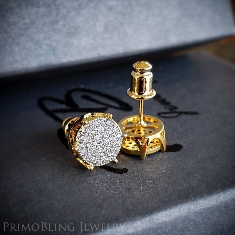 14k Gold Plated Round Bling Earrings
